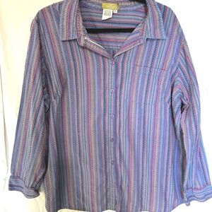 The Territory Ahead Striped Button Up Shirt Long Sleeve Boho Cotton Women's 2XL